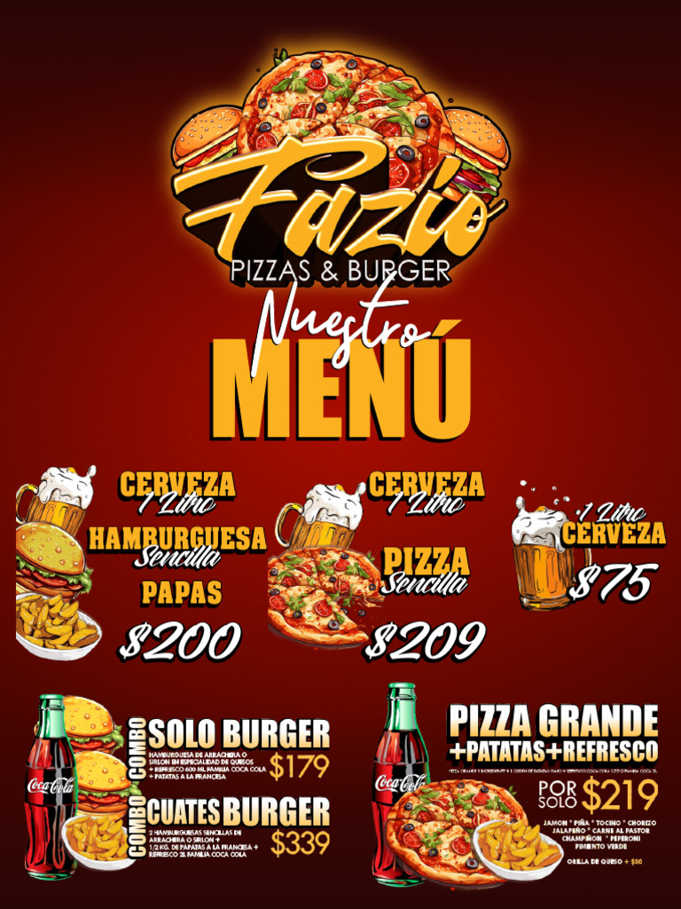 Menu Fazio Pizzas & Burger 2 | PDF | Pizza | Queso