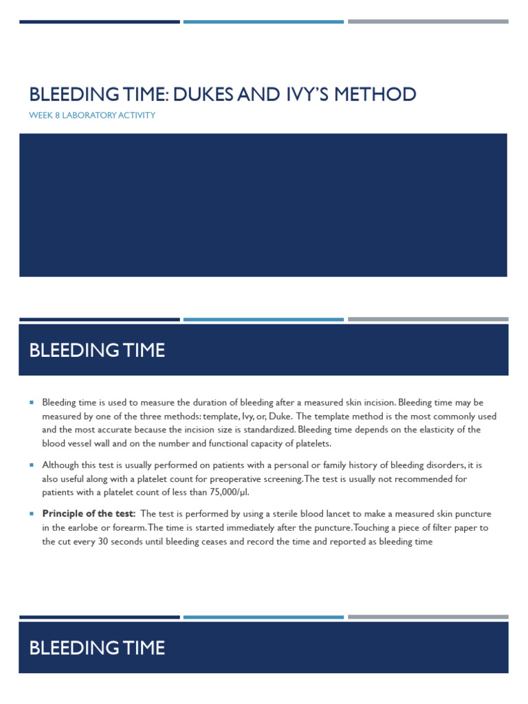 Bleeding Time: Duke vs. Ivy Methods | PDF | Blood | Medical Specialties