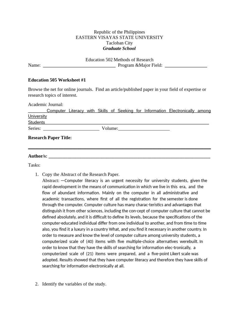 Computer Literacy in University Students | PDF
