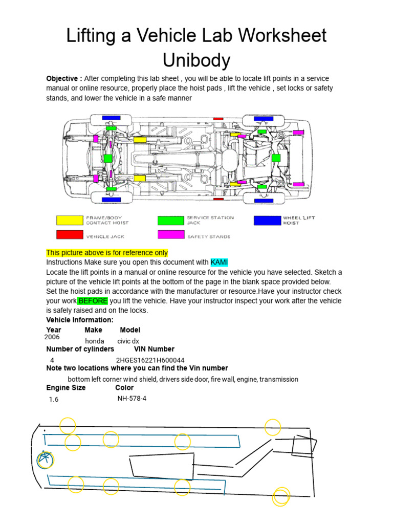 Elias Torres-Villalobos - Lifting A Vehicle Lab Worksheet Unibody | PDF
