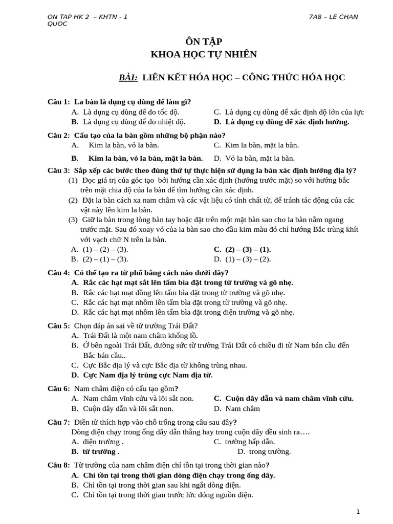 KHTN Lan 1 | PDF