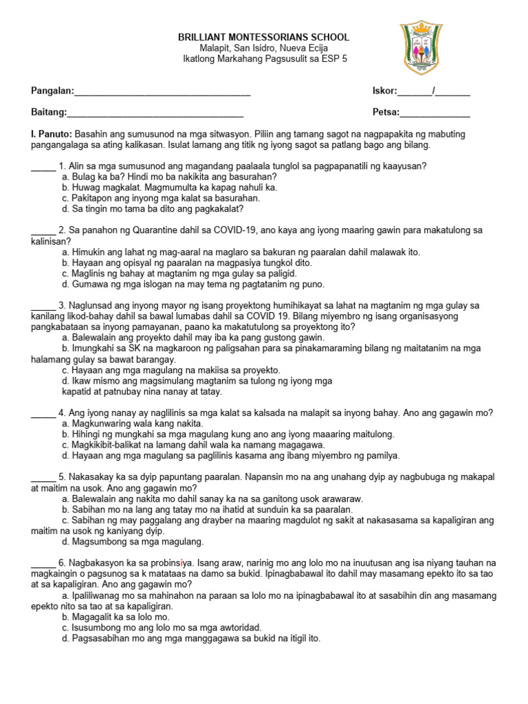 3rd Periodical Test Grade 5 | PDF