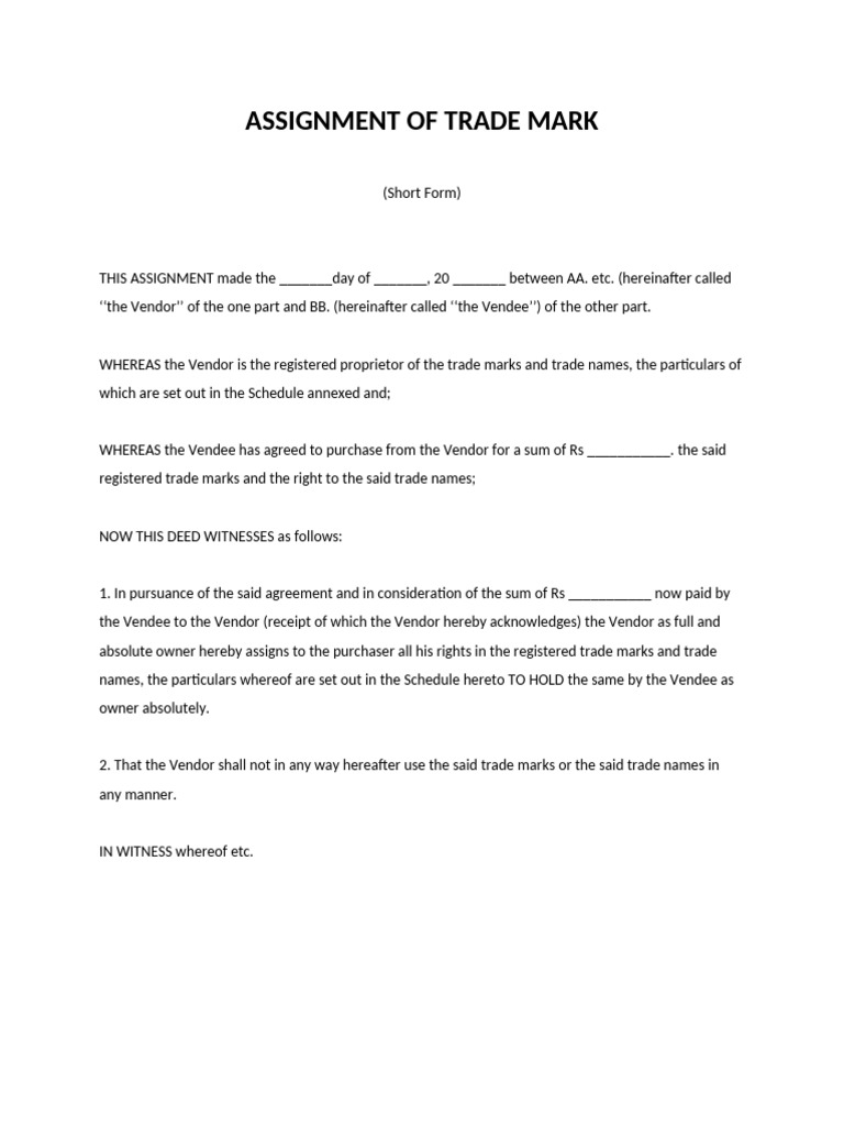 Assignment of Trade Mark | PDF