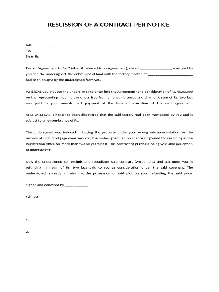 Notice of Rescission of Land Contract | PDF