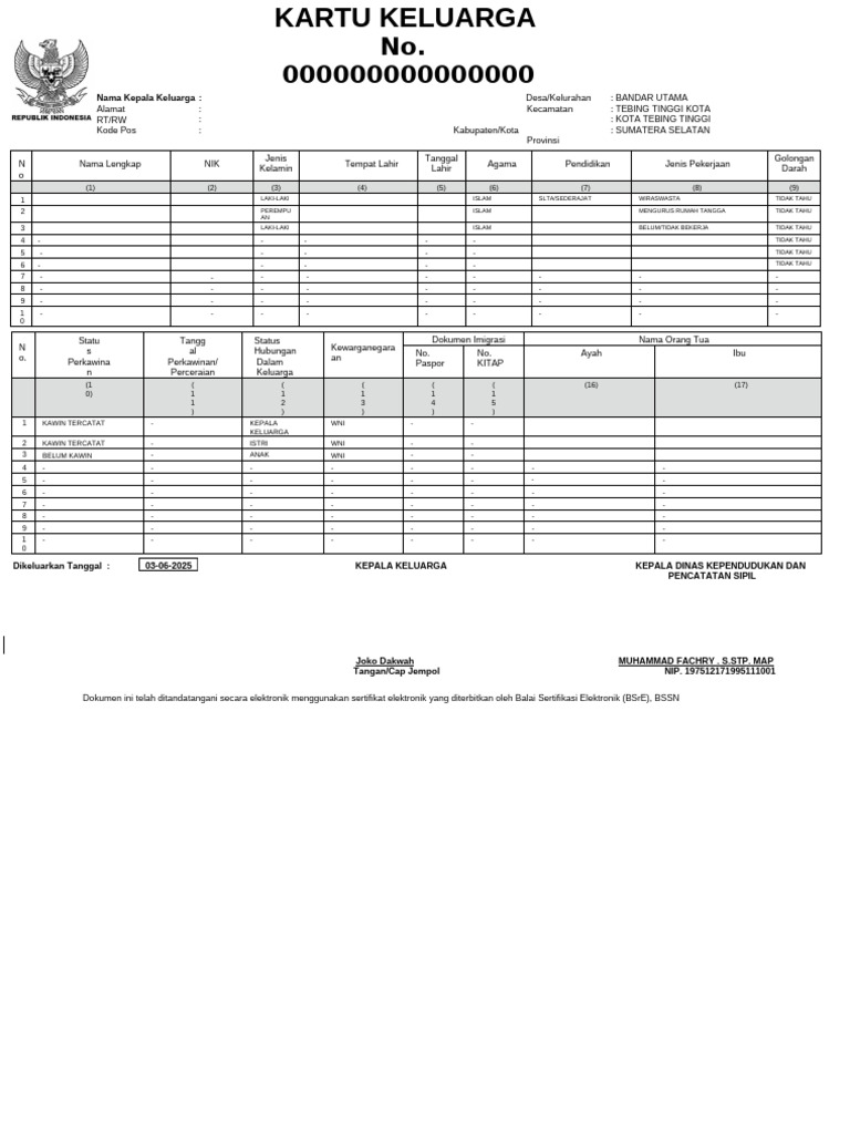 Template Kartu Keluarga Kosongan | PDF