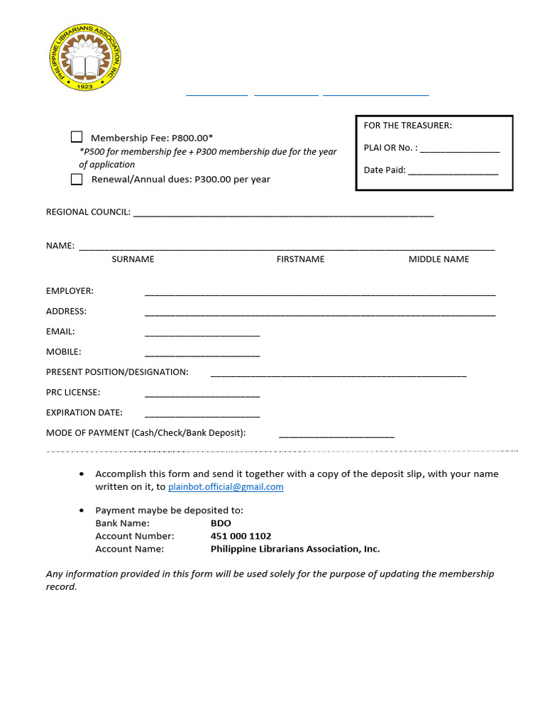PLAI Membership Registration Form | PDF