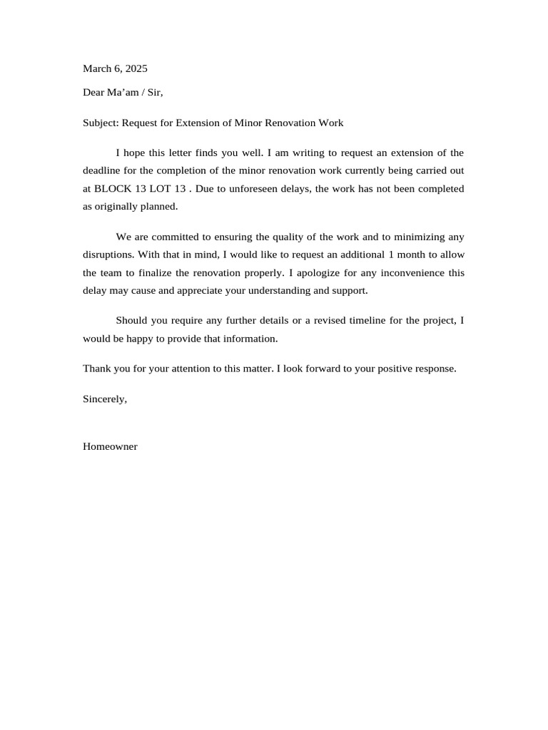 Request for Renovation Deadline Extension | PDF