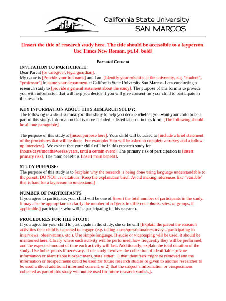 Parental Consent for Child Research Study | PDF | Consent