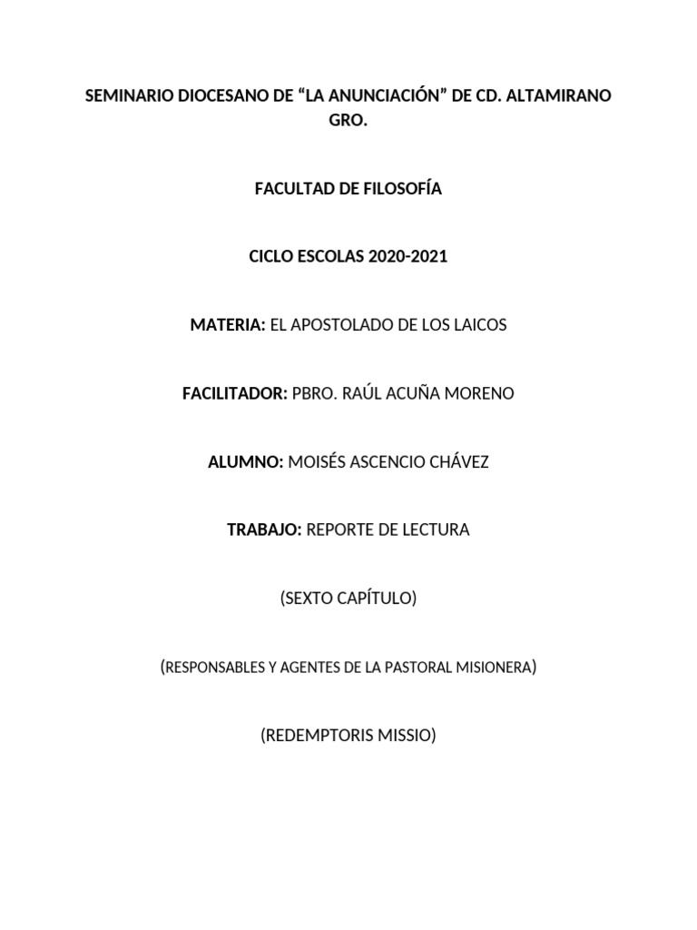 Agentes de la Pastoral Misionera | PDF | Iglesia Católica | Sacerdote