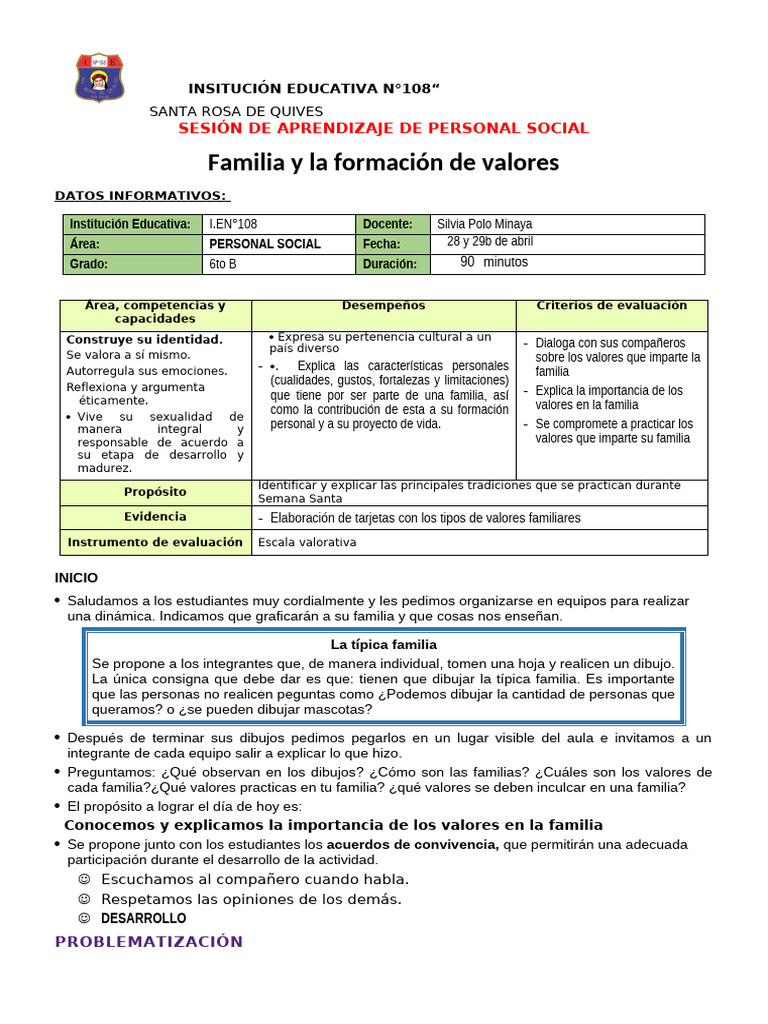 Valores familiares en la educación infantil | PDF | Familia | Evaluación