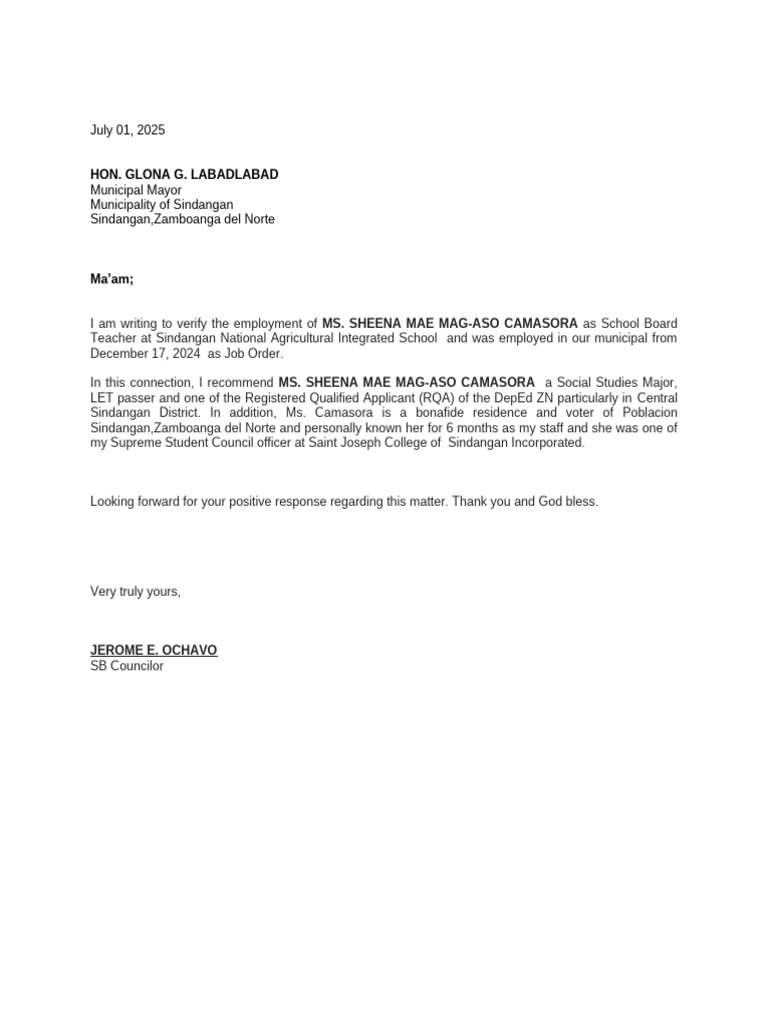 Sample Recommendation For School Board | PDF