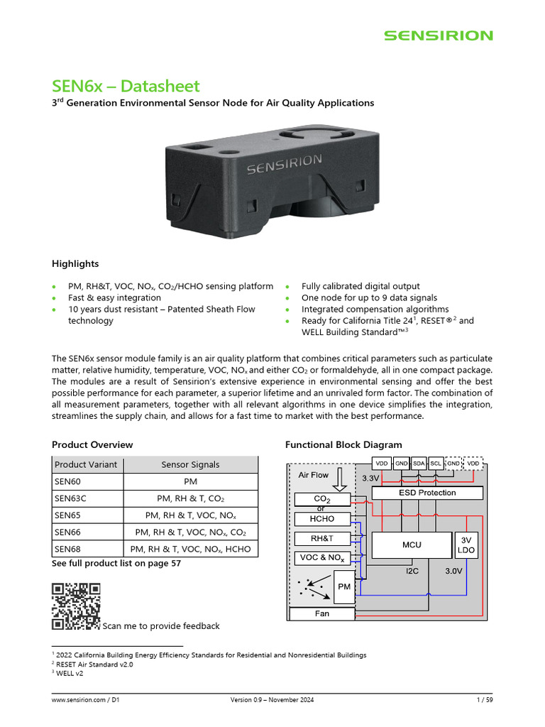 SEN6x Air Quality Sensor Datasheet | PDF | Particulates | Sensor