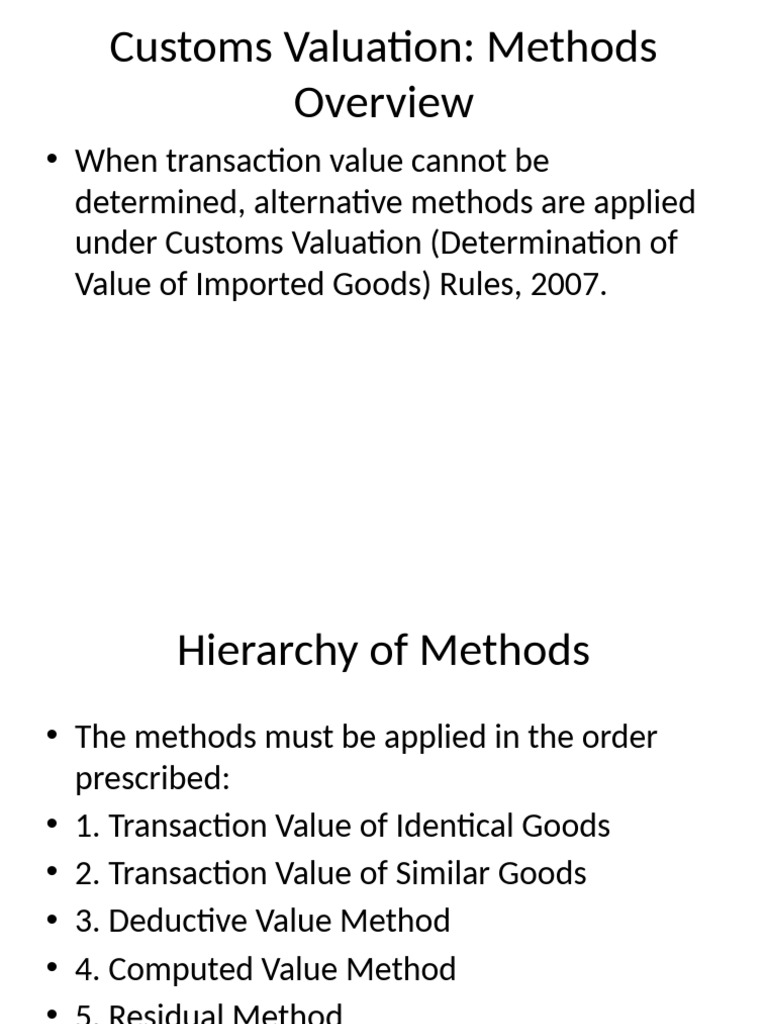 Customs Valuation Methods Overview | PDF