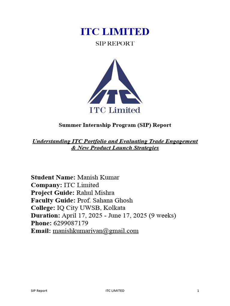 Itc Sip Report | PDF | Retail | Brand