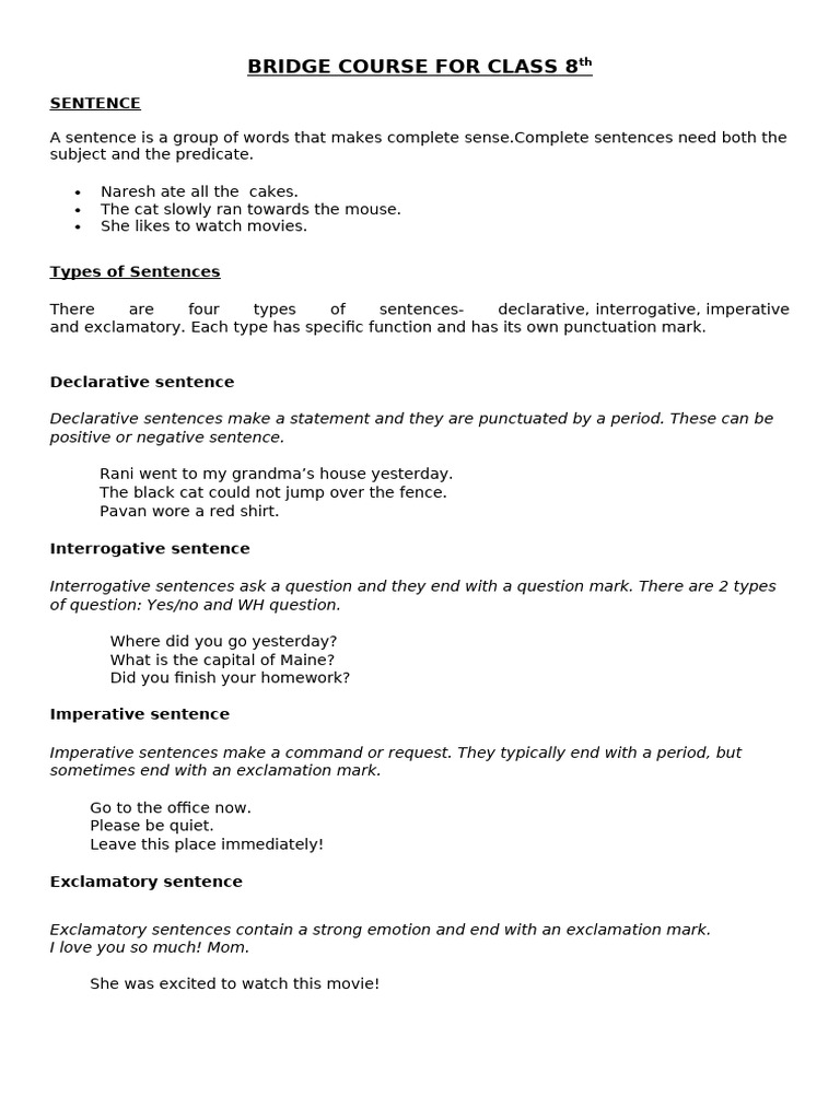 Bridge Course Worksheet | PDF