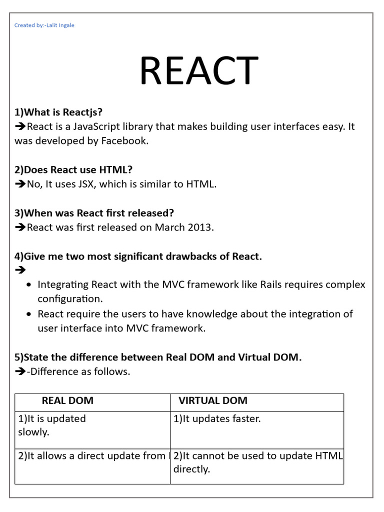 Top 50 React - Js Interview Questions & Answers | PDF | Systems ...