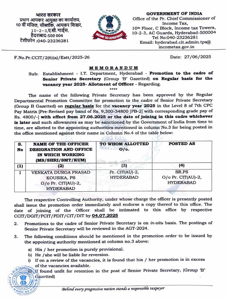 PS To SRPS Promotion Order Dt27062025 | PDF