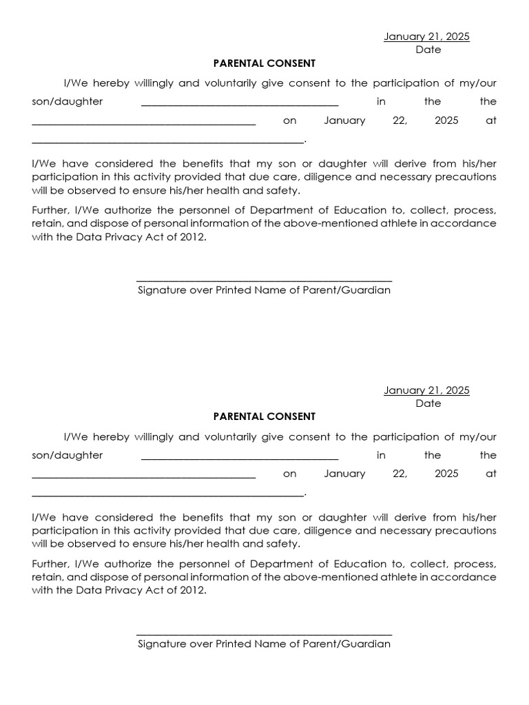 Parental Consent Form for Student Activity | PDF