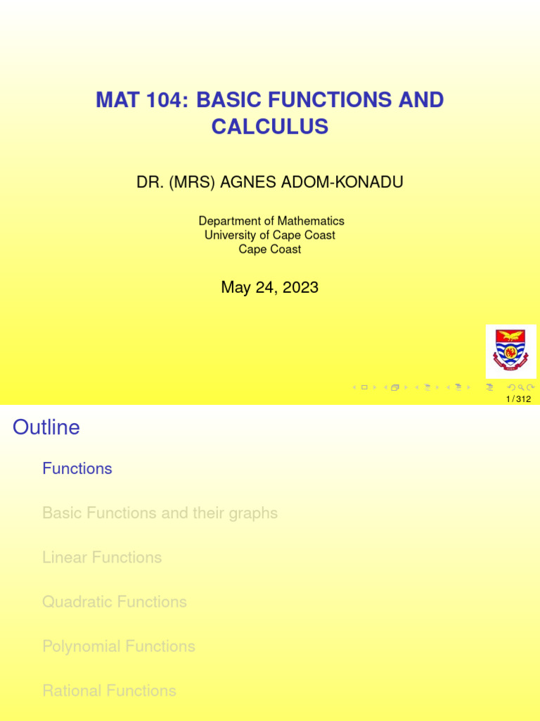Basic Functions and Calculus Overview | PDF | Function (Mathematics ...