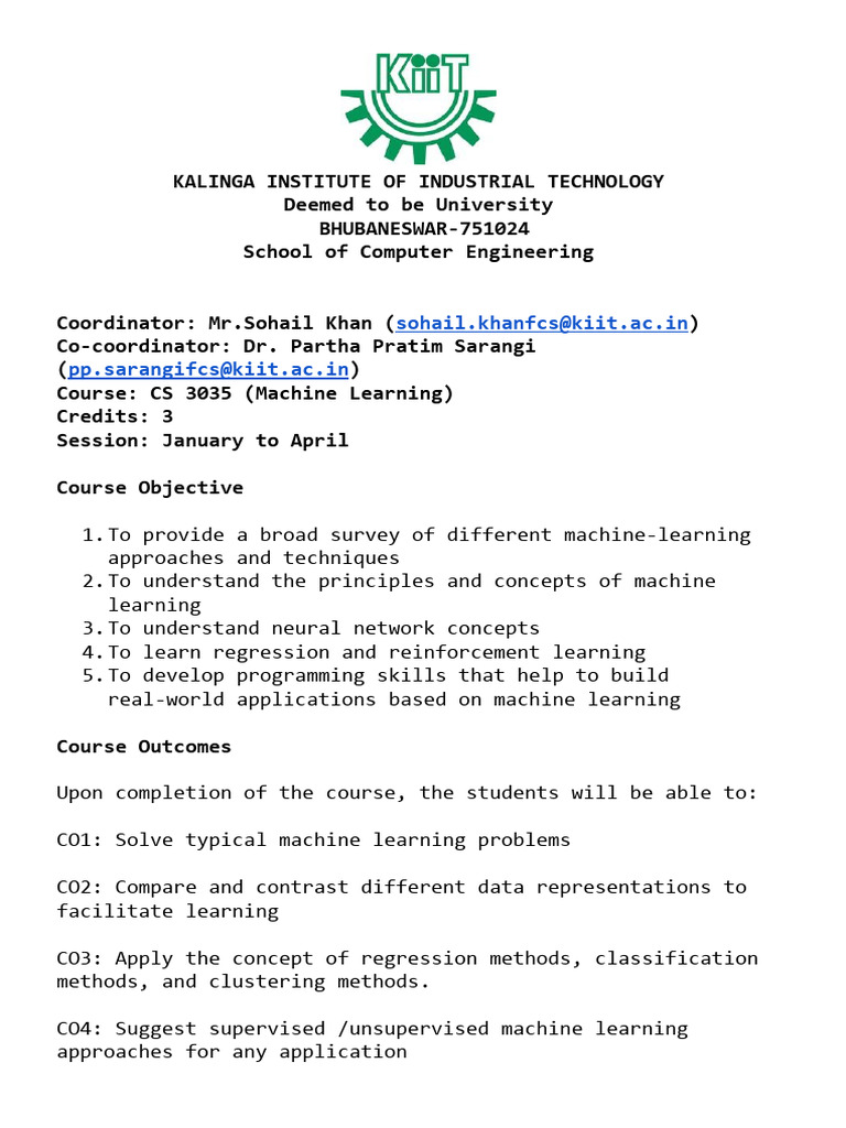 Machine Learning Course Overview | PDF | Machine Learning | Cluster ...