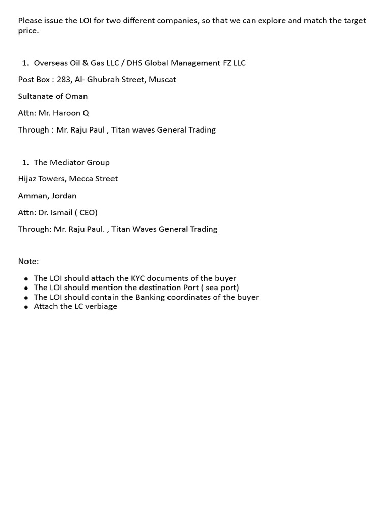LOI Request for DHS Global Management | PDF