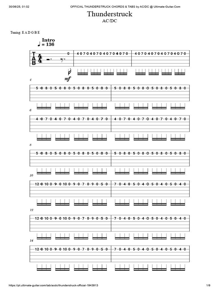 Official Thunderstruck Chords & Tabs by Ac - DC @ | PDF