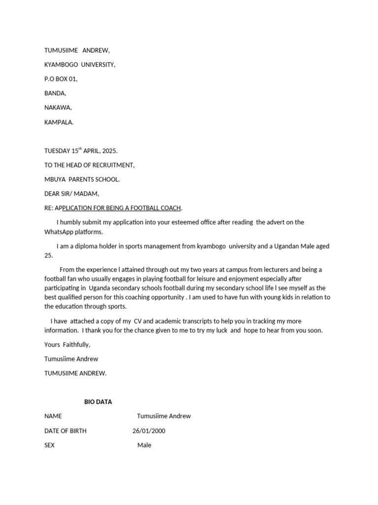 Application for Football Coach Position | PDF | Learning