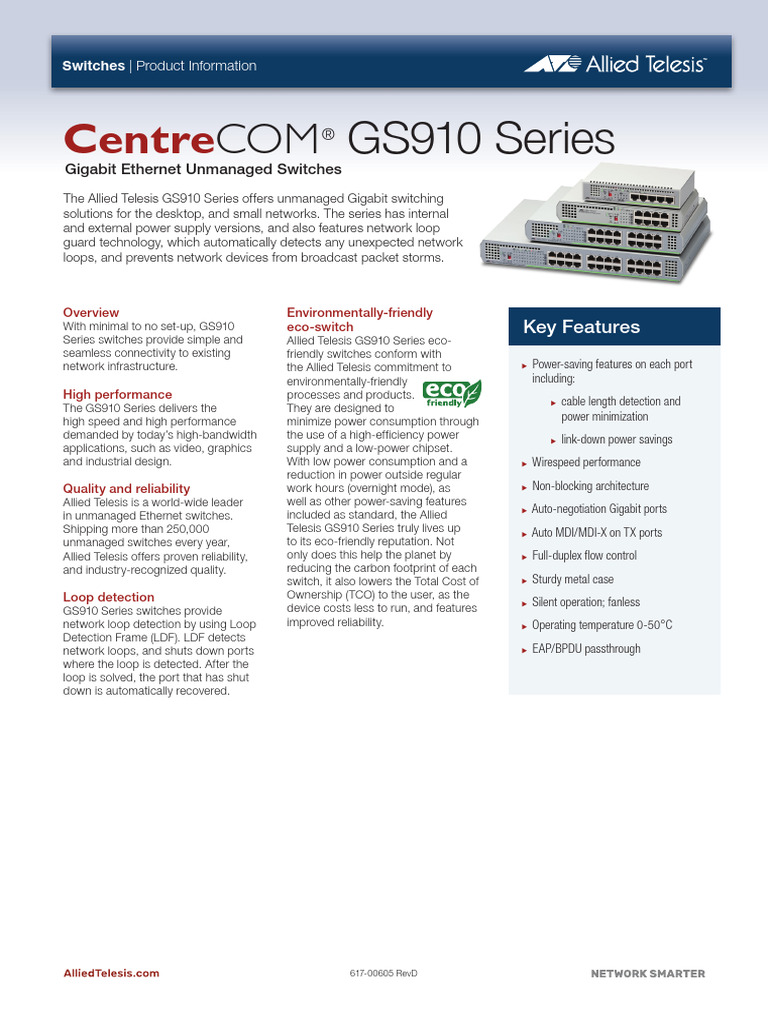 ALLIED TELESYN AT-GS900/8 AT-GS908L 8-Ports Gigabit Ethernet Switch EUR 40,25 - FR