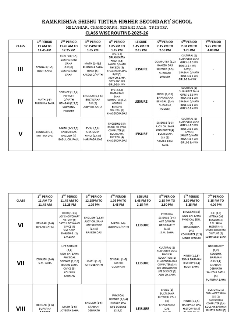 Class 12 Routine 2025-26 Overview | PDF