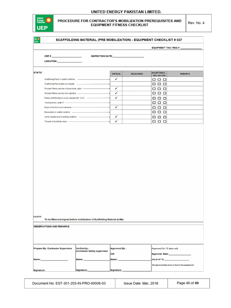Scaffolding Material Pre Mobilization # 027 | PDF