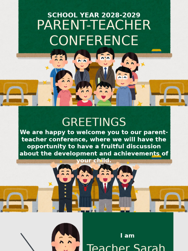 Parent Teacher Conference Classroom Presentation in Colorful Cartoon ...