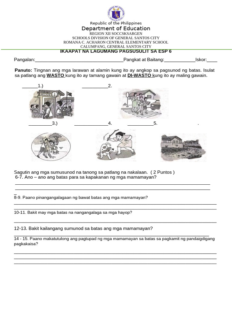 Esp 6 Summative Test 4 4th | PDF