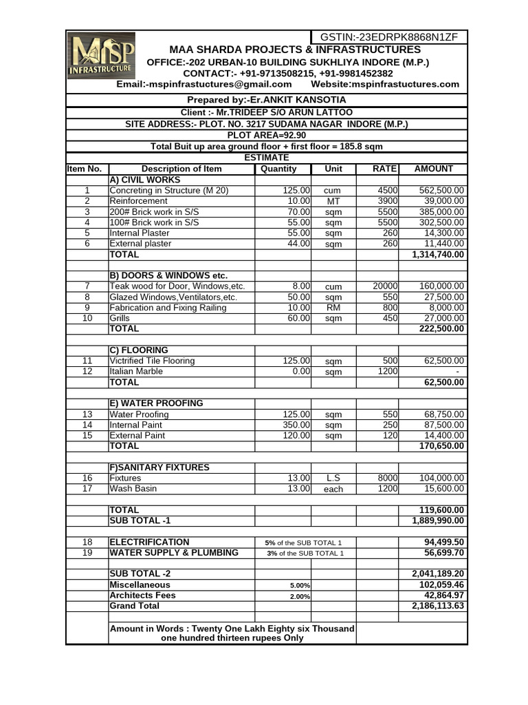 Loan Construction Estimate | PDF | Architectural Elements | Building ...