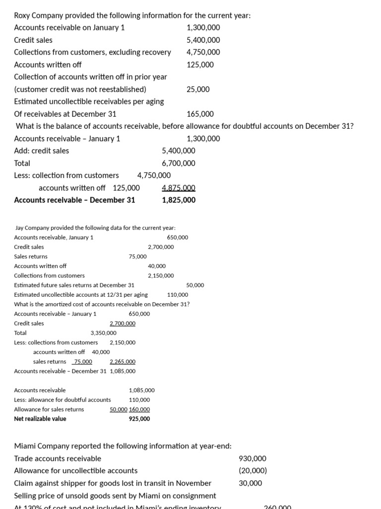 Accounts Receivable - December 31 1,825,000 | PDF | Debits And Credits ...