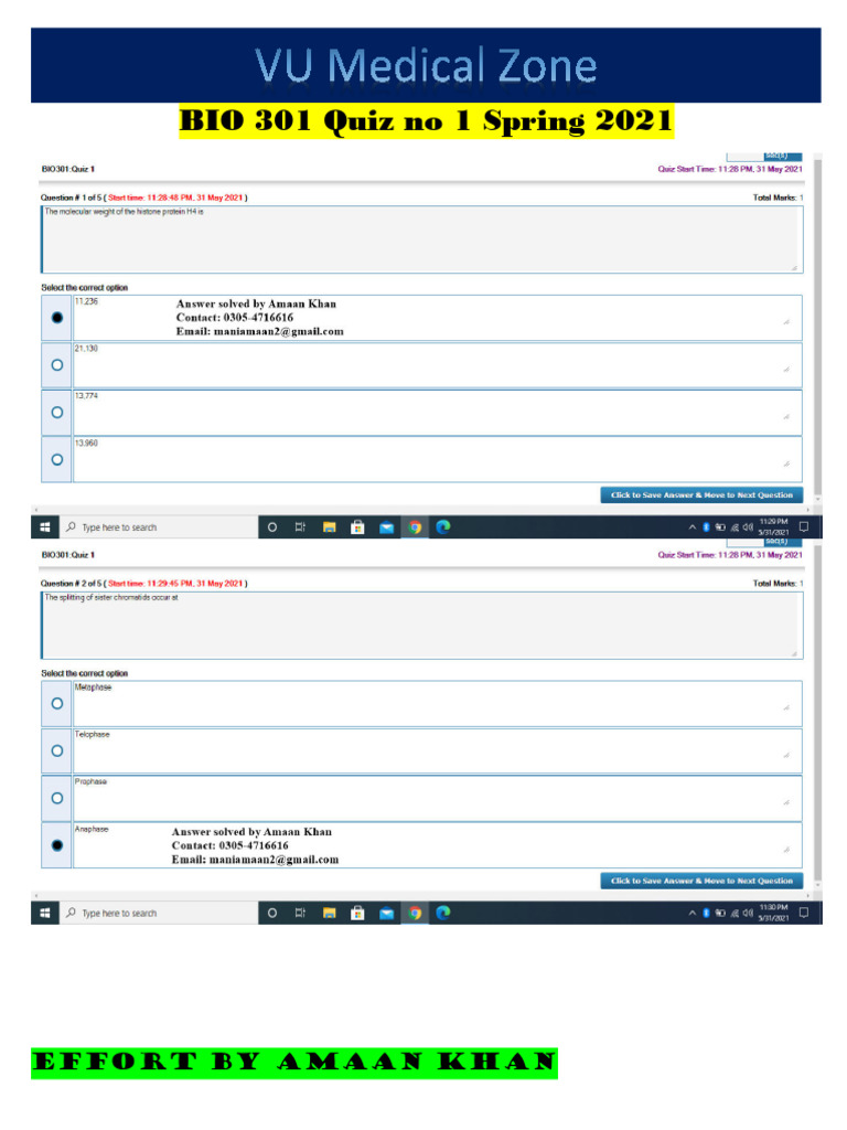 BIO 301 Quiz 1 Spring 2021 by Amaan Khan | PDF
