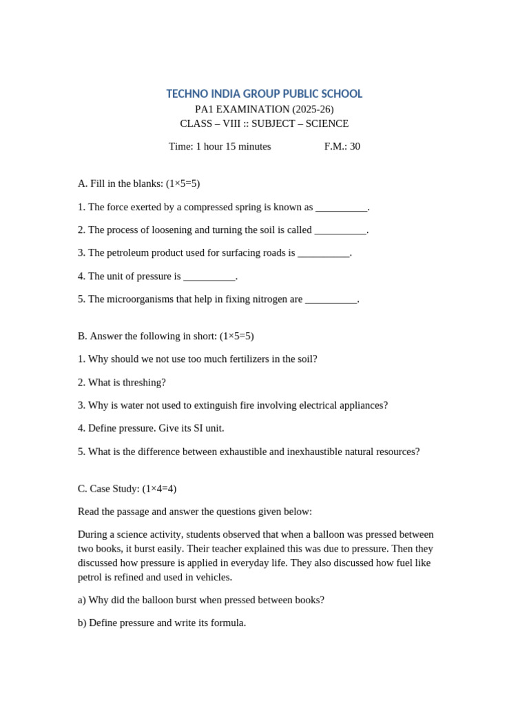 A question of science 8冊 Class 8 Science Question Paper | PDF