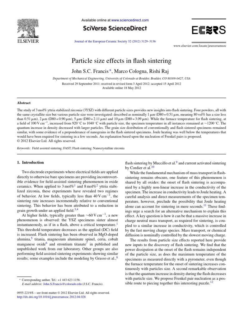 Particle Size Effects in Flash Sintering | PDF | Sintering | Mechanical ...