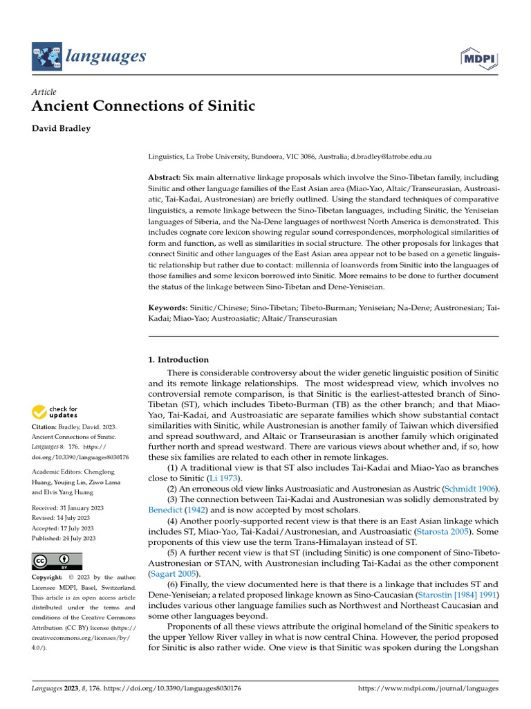 Linking Sinitic to Other Language Families | PDF | Morphology ...