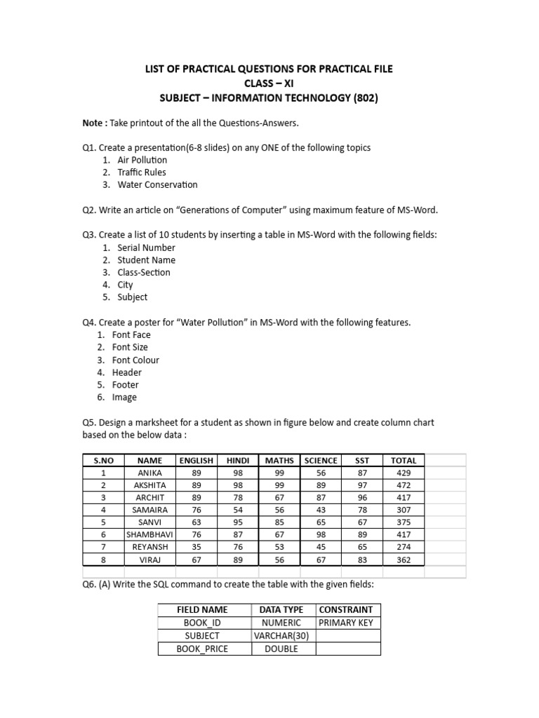 Class XI-IT Practical File Questions | PDF | Computing
