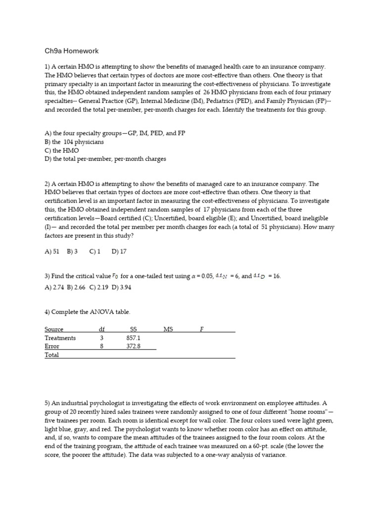 HMO Cost-Effectiveness Analysis | PDF | Analysis Of Variance ...