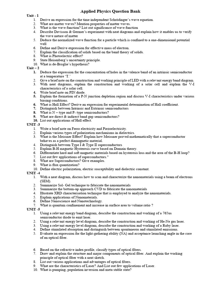 Applied Physics Question Bank Overview | PDF | Laser | Optical Fiber