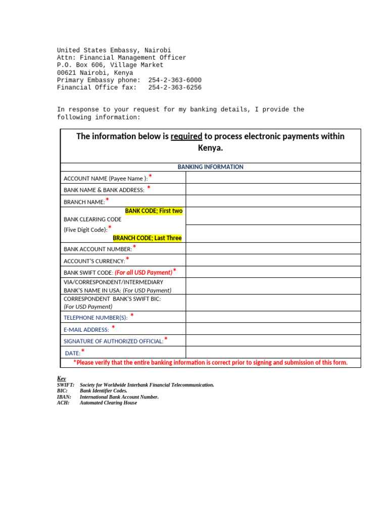 Banking Information Submission Form | PDF