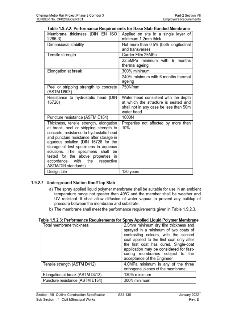 Waterproofing Specifications for Chennai Metro | PDF | Concrete | Water