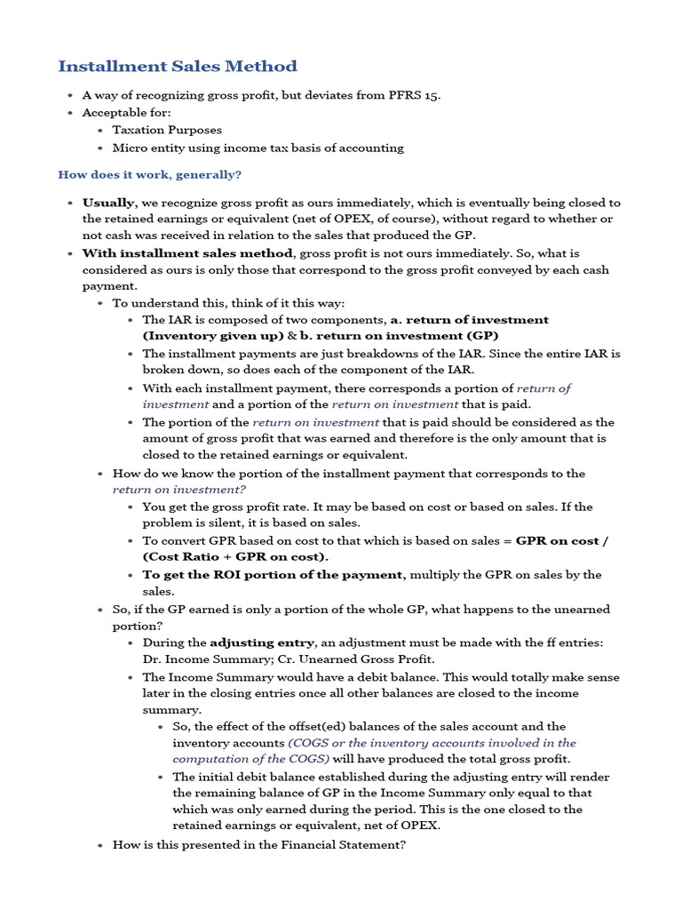 Installment Sales Method | PDF | Return On Investment | Debits And Credits