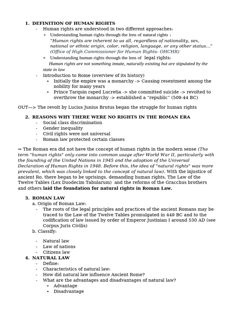 Outline Human Rights in Roman Law | PDF | Ancient Rome | Roman Law