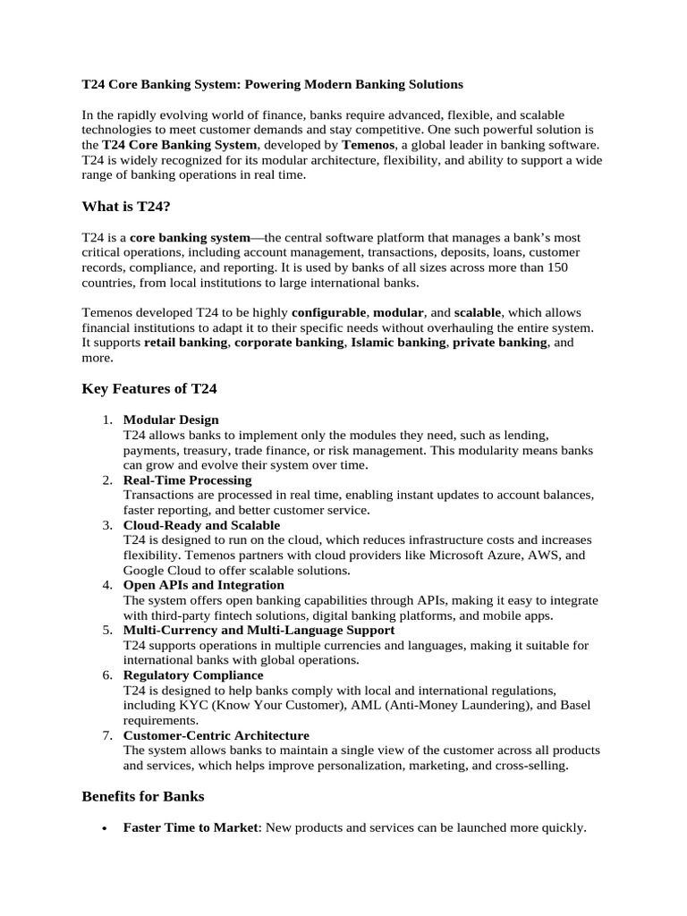 T24 Core Banking System Overview | PDF | Banks | Cloud Computing