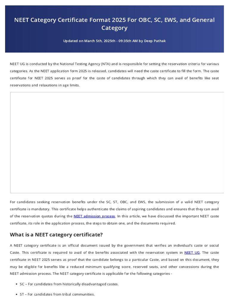 NEET 2025 Caste Certificate Requirements | PDF | Government