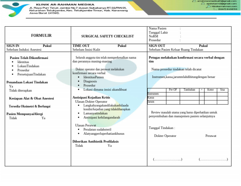 Ep 5 Formulir Surgical Safety Chek | PDF