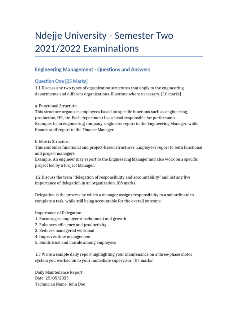 Engineering Management Exam Q&A Guide | PDF | Inventory | Business