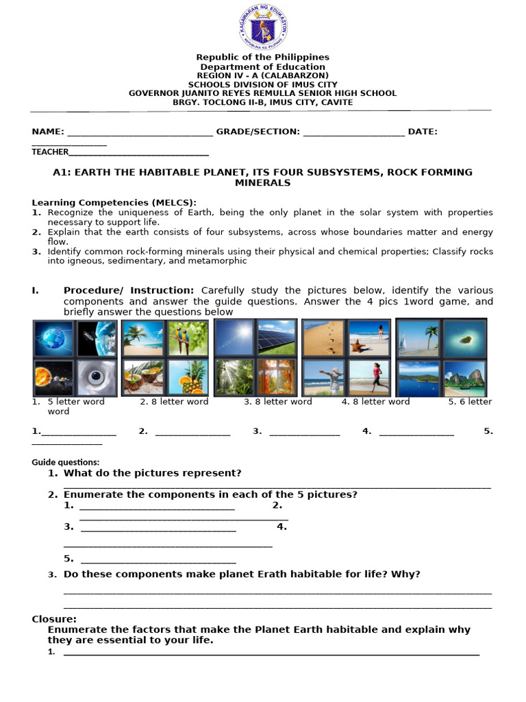 Earth Systems and Rock Classification Guide | PDF | Rock (Geology ...